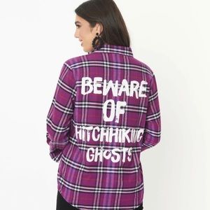 Disney Haunted Mansion Flannel Shirt - Hitchhiking Ghosts Plaid Cakeworthy Large